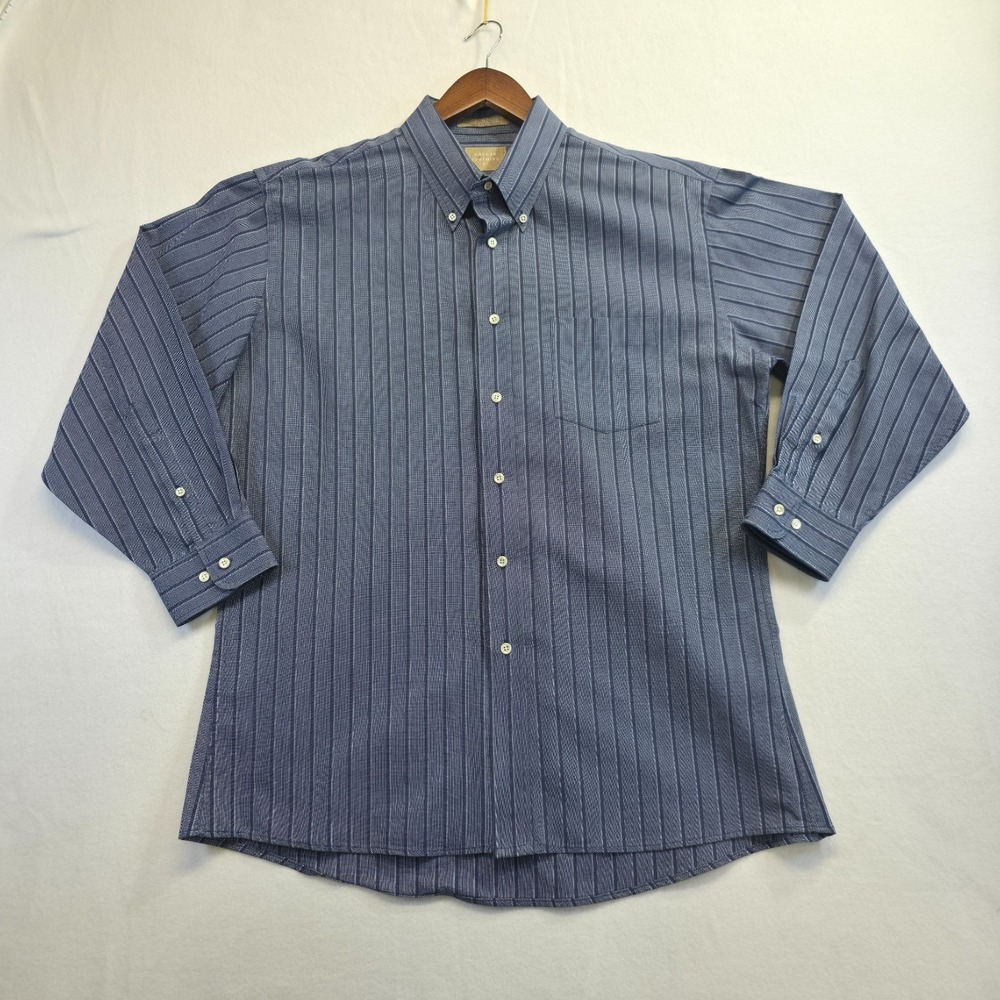 Haggar Men's‎ Blue Striped Wrinkle Free Athletic Fit Dress Shirt Size 17-32/33